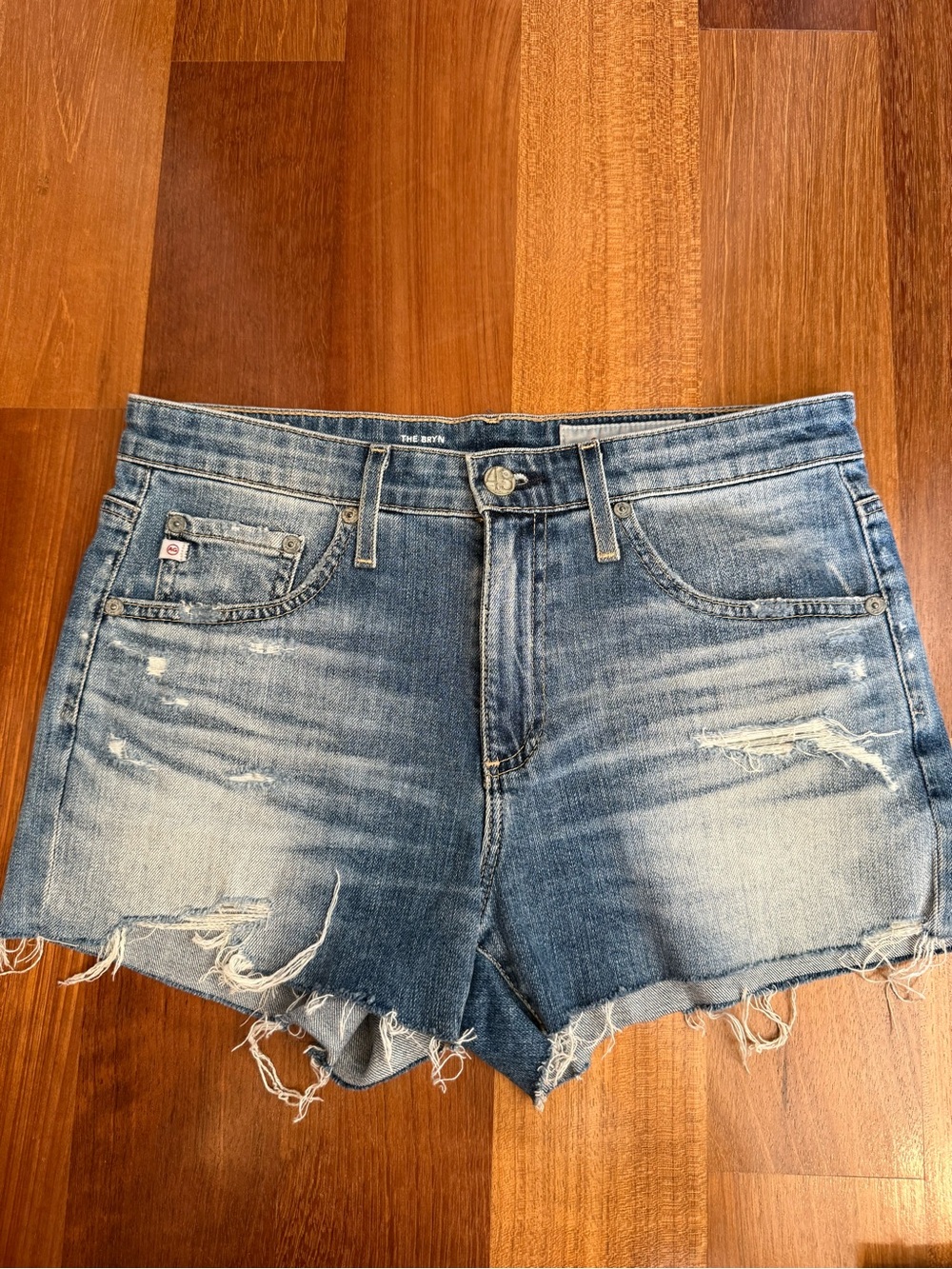 AG Adriano Goldschmied Light Blue Distressed Denim Shorts